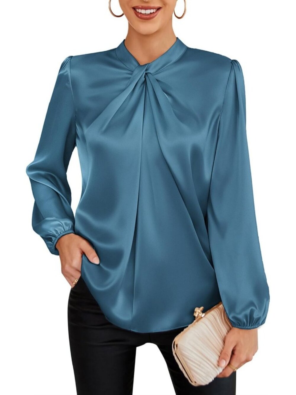 GRACE KARIN Women Business Casual Long Sleeve Satin Blouse